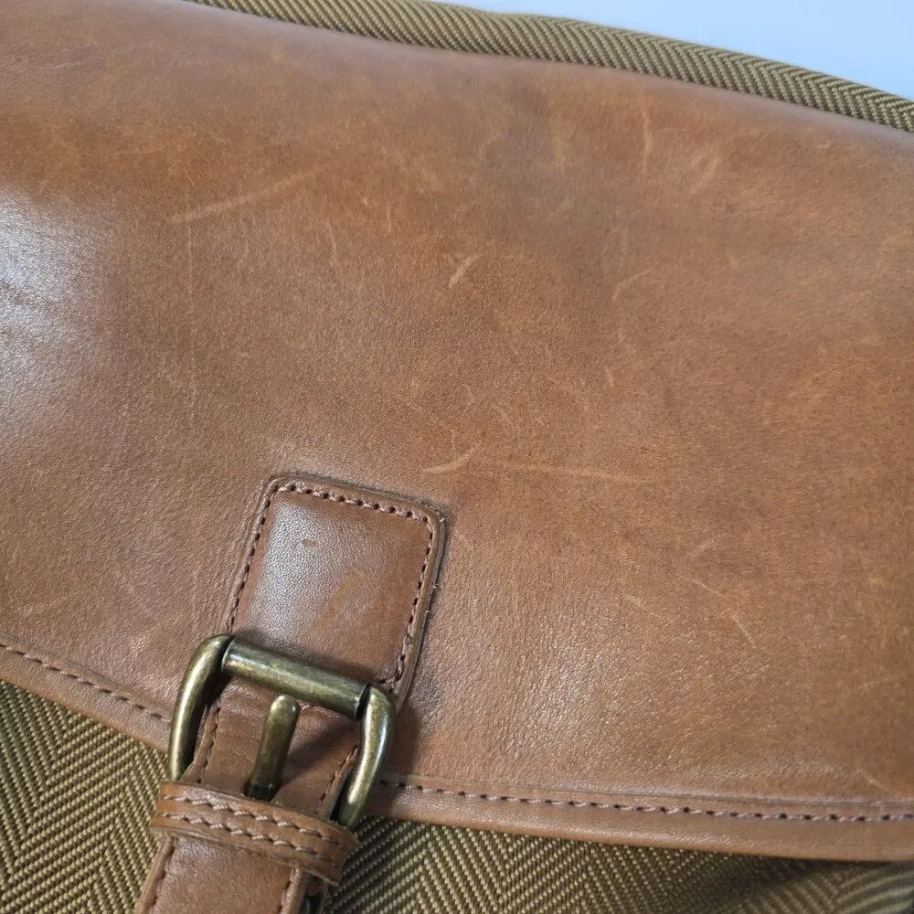 L.L. Bean Canvas Leather Crossbody Messenger Bag Brown Herringbone Travel Field